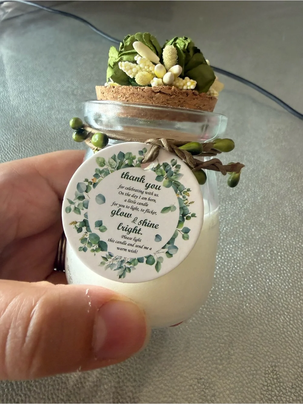 Custom made candle in a glass container